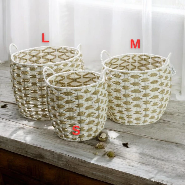 T.Concept Dekoratif Dayanıklı Oval Çok Amaçlı Hasır Sepet Bej-Beyaz Renk Büyük Boy (L) - 5