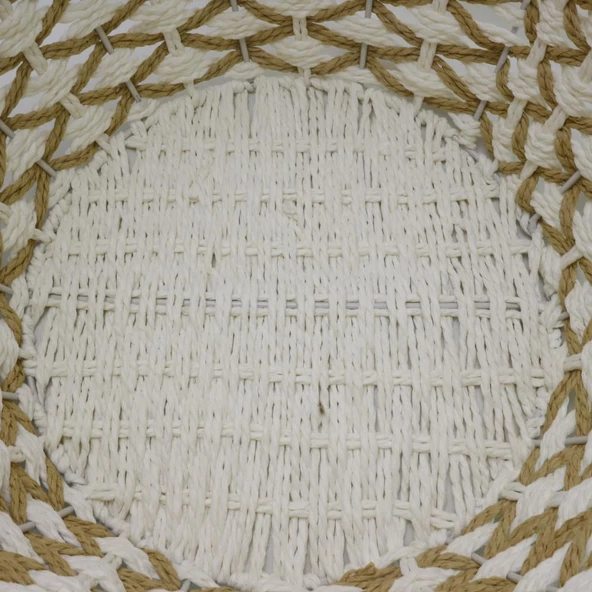 T.Concept Dekoratif Dayanıklı Oval Çok Amaçlı Hasır Sepet Bej-Beyaz Renk Büyük Boy (L) - 4