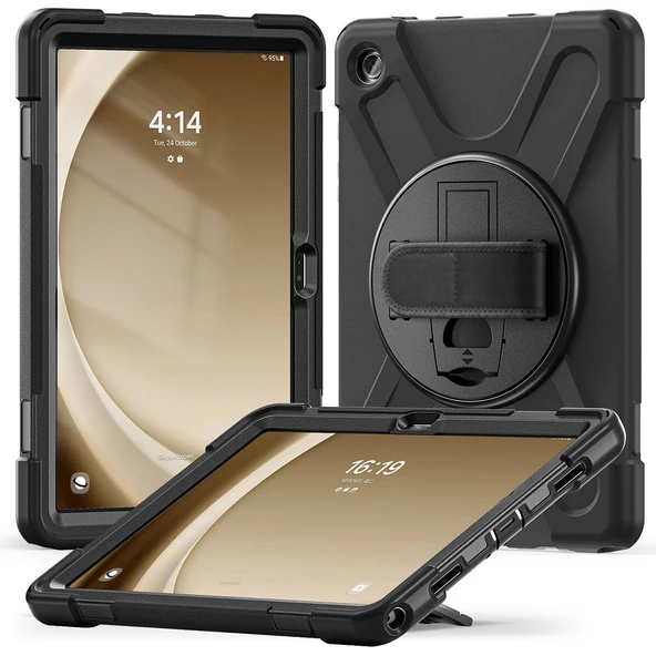 Samsung Galaxy Tab A9 Plus SM-X210 Kılıf Askılı Standlı Tank Koruyucu Dönebilen Kapak (DEFENDER)