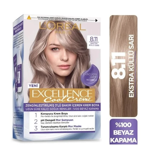 LOREAL PARİS SAÇ BOYASI & EXCELLENCE COOL 8.11 EKSTRA KÜLLÜ SARI