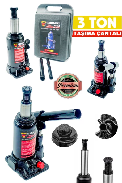 Germany Style Titanium Pro Black 3 Ton Hidrolik Araba Karavan Oto Şişe Kriko - 2