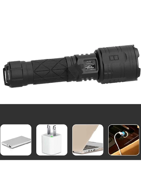 3000 LÜMEN GÜÇLÜ EL FENERİ - POWERBANK Olarak Kullanılabilir - WATTON WT-604 - 3