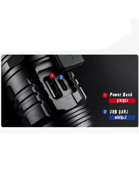 3000 LÜMEN GÜÇLÜ EL FENERİ - POWERBANK Olarak Kullanılabilir - WATTON WT-604 - 4