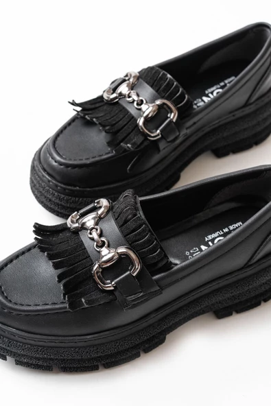 Siyah Tokalı Günlük Yüksek Tabanlı Loafer Ayakkabı - 4