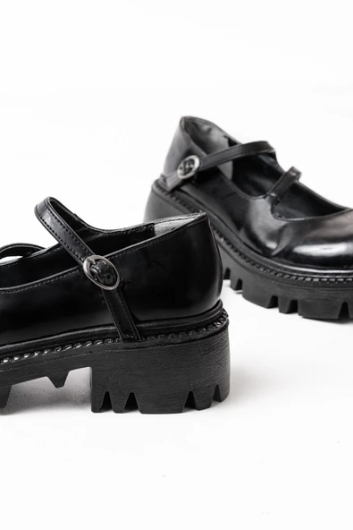 Siyah Rugan Günlük Yüksek Tabanlı Loafer Ayakkabı - 6