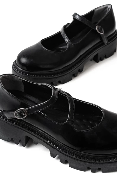 Siyah Rugan Günlük Yüksek Tabanlı Loafer Ayakkabı - 5