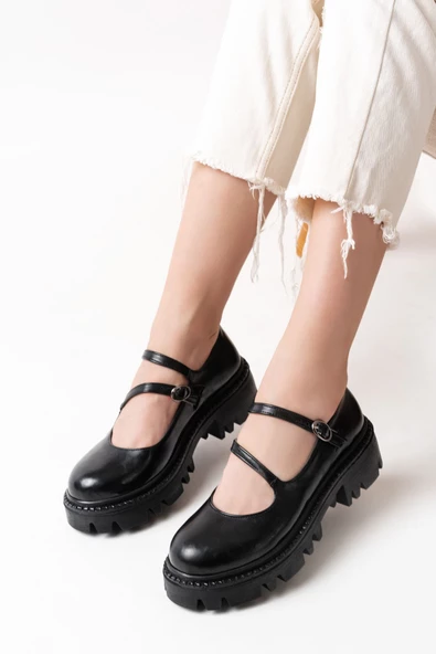 Siyah Rugan Günlük Yüksek Tabanlı Loafer Ayakkabı - 2