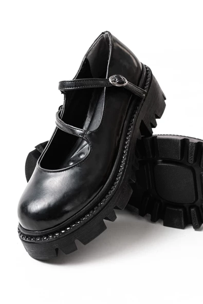 Siyah Rugan Günlük Yüksek Tabanlı Loafer Ayakkabı - 3