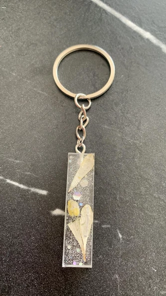 I Harfi Şeffaf Epoksi Simli Kurutulmuş Papatya Yapraklı Gümüş Aksesuarlı Anahtarlık El Yapımı - Resim 8