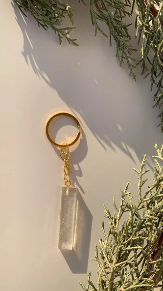 I Harfi Fosforlu Neon Yeşil Renk Parlak Simli Gold Aksesuarlı Anahtarlık El Yapımı Epoksi Hediyelik - Resim 8