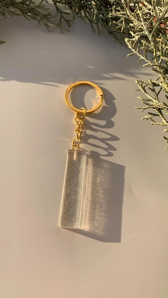 I Harfi Fosforlu Neon Yeşil Renk Parlak Simli Gold Aksesuarlı Anahtarlık El Yapımı Epoksi Hediyelik - Resim 3