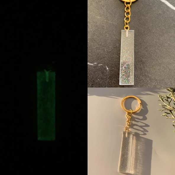 I Harfi Fosforlu Neon Yeşil Renk Parlak Simli Gold Aksesuarlı Anahtarlık El Yapımı Epoksi Hediyelik ürün görseli