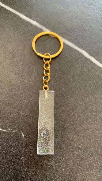 I Harfi Fosforlu Neon Yeşil Renk Parlak Simli Gold Aksesuarlı Anahtarlık El Yapımı Epoksi Hediyelik - Resim 2