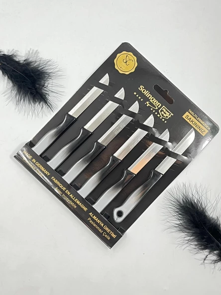 Solingen Tırtıklı Meyve Bıçağı 6'lı Black Serisi Gri Model - 4