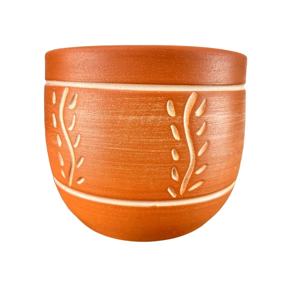 Bitki Tasarımı Ev Dekorasyon Nakış Desenli Toprak Saksı Saksılık Salon Çiçeklik - 19 CM - Resim 2