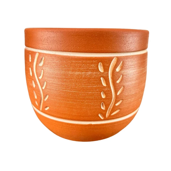 Bitki Tasarımı Ev Dekorasyon Nakış Desenli Toprak Saksı Saksılık Salon Çiçeklik - 19 CM - Resim 3