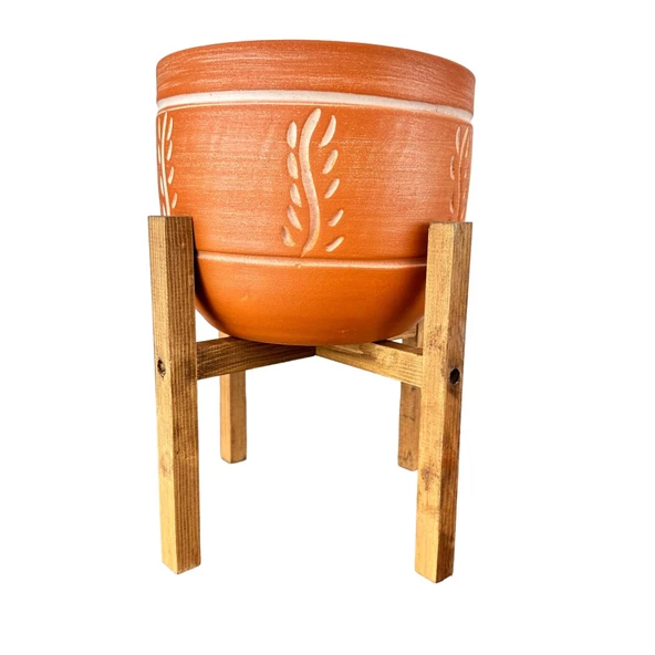 Bitki Tasarımı Ev Dekorasyon Nakış Desenli Toprak Saksı Saksılık Salon Çiçeklik 4 Ayaklı - 19 CM ürün görseli