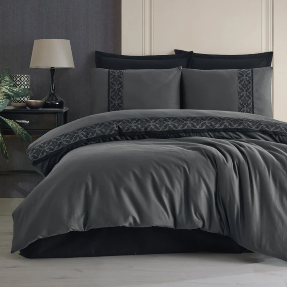 Clasy Çift Kişilik Nevresim Takımı Borderline Ranforce Nienna Antrasit - Resim 2