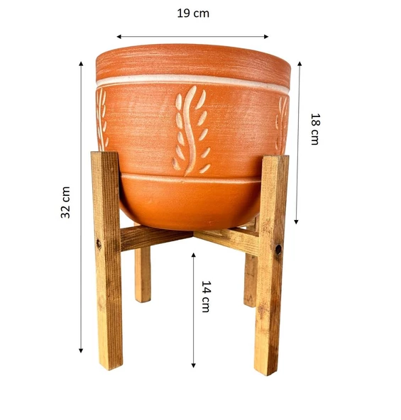 Bitki Tasarımı Ev Dekorasyon Nakış Desenli Toprak Saksı Saksılık Salon Çiçeklik 4 Ayaklı - 19 CM - Resim 2