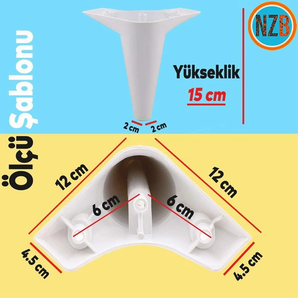 (4 ADET) Mobilya Yükseltici Kanepe Sehpa Puf Tv Ünitesi Koltuk Ayağı Beyaz Baza Ayak 15 cm - Resim 2