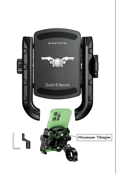 Motorsiklet Profesyonel Telefon Tutucu Ayna ve Gidon Uyumlu Sıkmalı ve Mandallı 360 Derece Metal ürün görseli 1