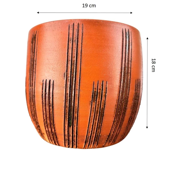 Bitki Tasarımı Siyah Çizgi Desenli Toprak Saksı Saksılık Salon Çiçeklik - 19 CM - 2