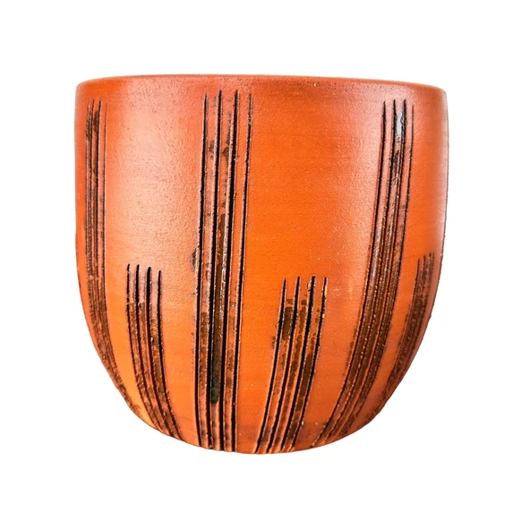 Bitki Tasarımı Siyah Çizgi Desenli Toprak Saksı Saksılık Salon Çiçeklik - 19 CM - 3