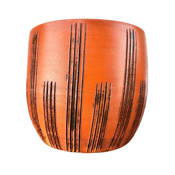 Bitki Tasarımı Siyah Çizgi Desenli Toprak Saksı Saksılık Salon Çiçeklik - 19 CM