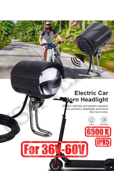2Adet E Bike LedFar Elektrikli Scooter Farı ElektrikliMotosiklet E Bisiklet Far+Korna36v-60vUyumlu - 7