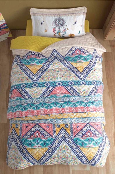 Clasy Genç Tek Kişilik Yatak Örtüsü Boho V1 Bej - Resim 2