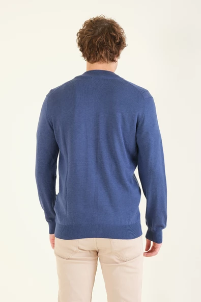 Erkek Biyeli Dik Yaka Fermuarlı Hırka Lacivert - 6