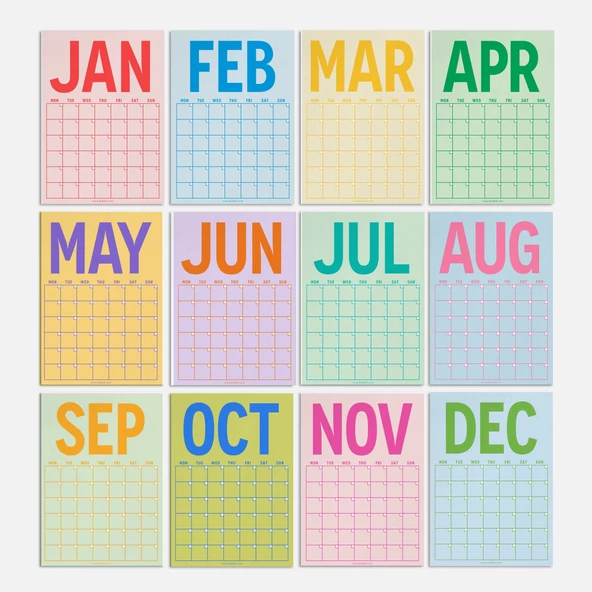 Sürekli Takvim, 12 Aylık Tarihsiz Takvim, Aylık Planlayıcı Takvim, A4, 33 x 48 cm, Undated Monthly Wall Planner, Wall Ca - 8