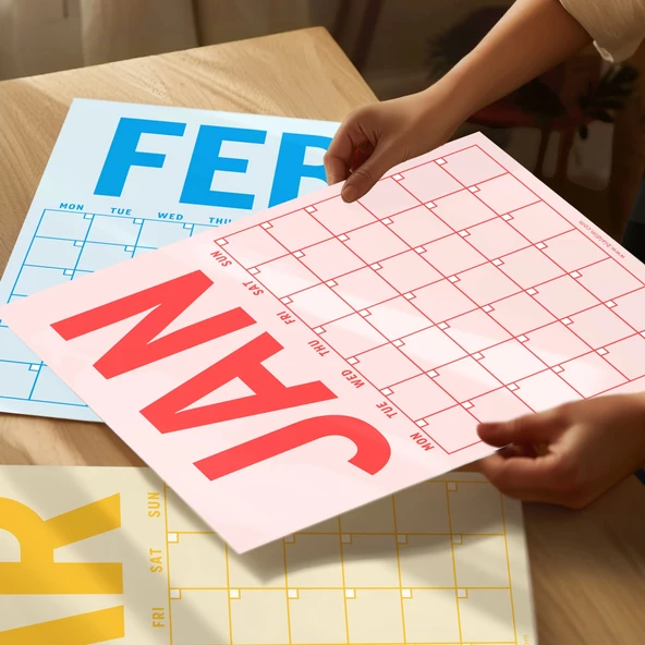 Sürekli Takvim, 12 Aylık Tarihsiz Takvim, Aylık Planlayıcı Takvim, A4, 33 x 48 cm, Undated Monthly Wall Planner, Wall Ca - 3