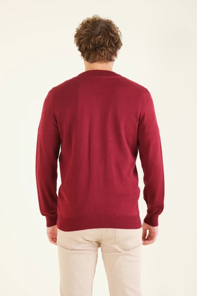 Erkek Hakim Yaka Petek Örgü Fermuarlı Hırka Kırmızı - 6