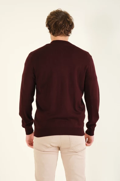 Erkek Biyeli Dik Yaka Fermuarlı Hırka Bordo - 6