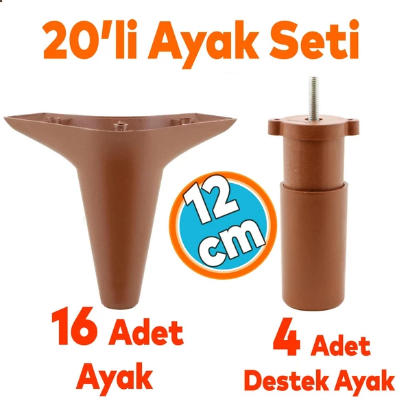 Mobilya Kanepe Koltuk TV Ünitesi Yükseltici Destek Ayağı Ayakları 12 cm Kahve 20'li Set ürün görseli