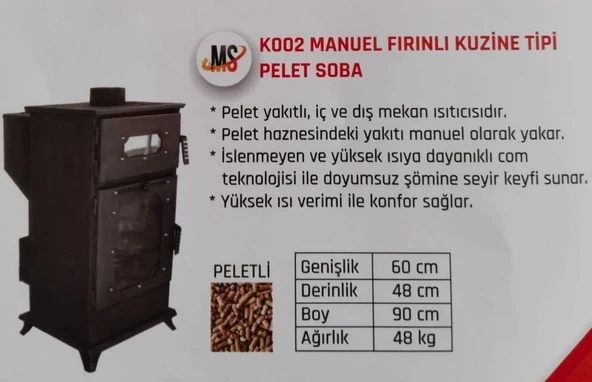 Pelet Sobası Etinova Eti-K002 Manuel Fırınlı (Kuzineli) Pelet Soba - 2