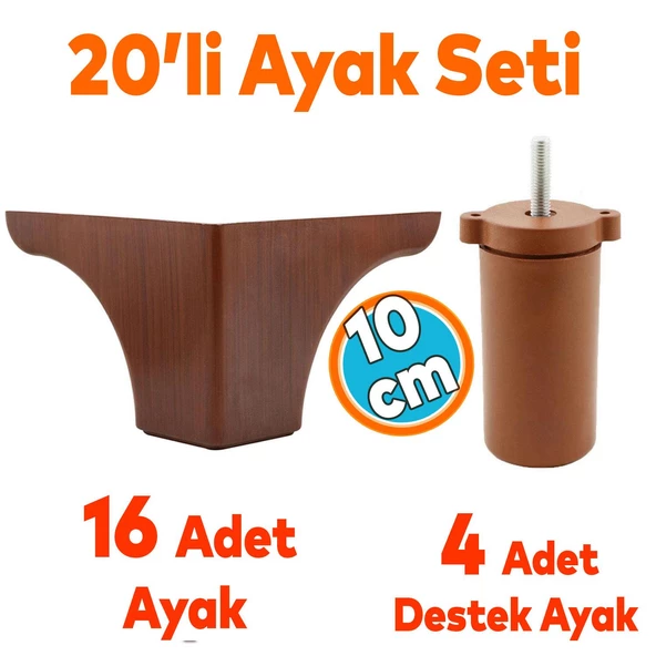 Mobilya Koltuk Kanepe Tv Ünitesi Yükseltme Destek Ayağı 10 cm Kahve Ayakları 20'li Set
