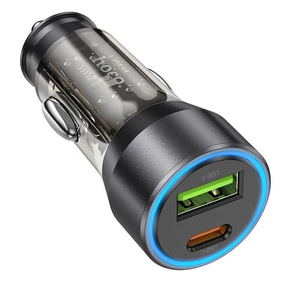 HOCO NZ12A Action PD43W USB + Type-C Hızlı Şarj Araç Çakmaklı Şarj Aleti Siyah - 4