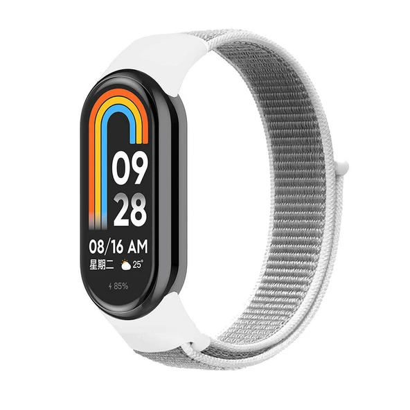 KNY Xiaomi Mi Band 9 İçin Hasır Desenli Renkli Kumaş Kayış-Kordon KRD-03 Gri