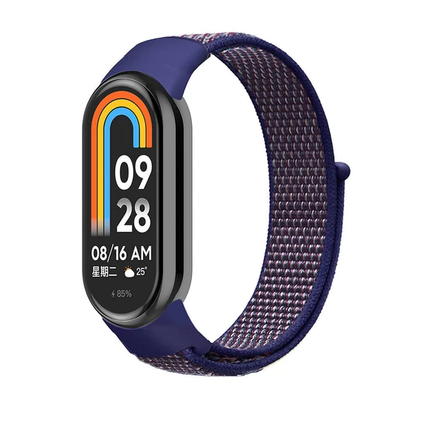 KNY Xiaomi Mi Band 9 İçin Hasır Desenli Renkli Kumaş Kayış-Kordon KRD-03 Lacivert