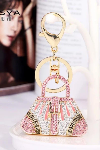 Kristal Taşlı Çanta Anahtarlık Pembe No.1 - Resim 12