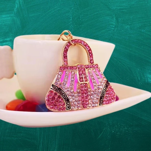 Kristal Taşlı Çanta Anahtarlık Pembe No.1 - Resim 2