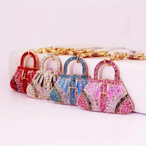 Kristal Taşlı Çanta Anahtarlık Pembe No.1 - Resim 7