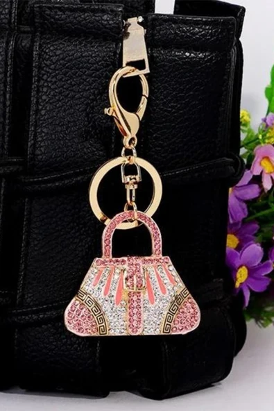 Kristal Taşlı Çanta Anahtarlık Pembe No.1 - Resim 10