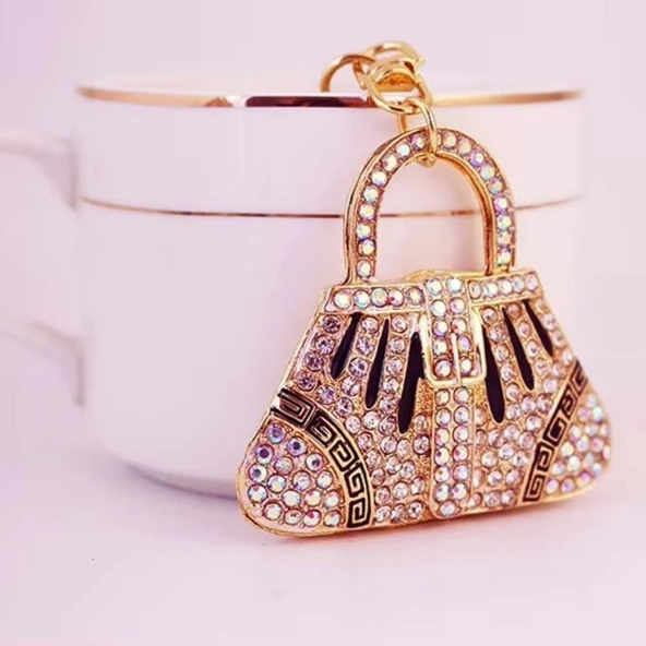 Kristal Taşlı Çanta Anahtarlık Siyah No.1 - Resim 5