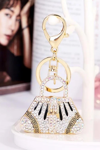 Kristal Taşlı Çanta Anahtarlık Siyah No.1 - Resim 10