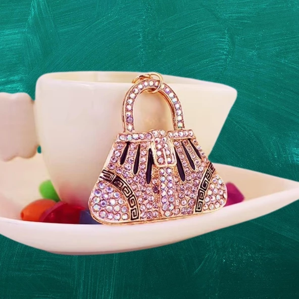 Kristal Taşlı Çanta Anahtarlık Siyah No.1 - Resim 2