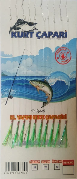 Kurt Çapari 10 Numara 10 İğneli Yeşil Simli 0.25 Beden 0.15 Kısa Köstek
