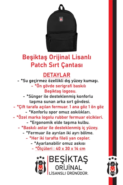 Beşiktaş Orijinal Lisanslı Spor Sırt Çantası Bjk Siyah Çanta - 2